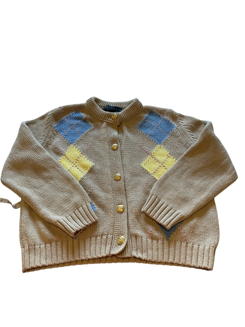 Zara Beige Argyle Knit Cardigan with Gold Buttons.
Size Medium - Picture 8 of 9